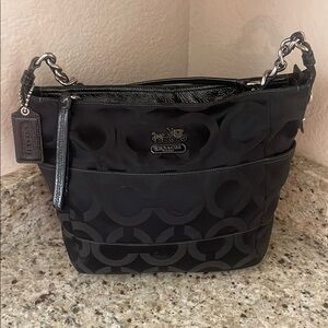 Coach Black Monogram Shoulder Bag with Silver Hardware